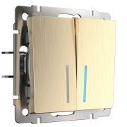 WL10-SW-2G-2W-LED / Выключатель двухклавишный проходной с подсветкой (шампань рифленый)