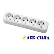 Колодка розеточная с защитой от перегрузок 5 гнезд с з/к 16А 220В  белая АБК-СИЛА