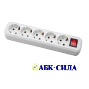 Колодка розеточная с защитой от перегрузок 5 гнезд с з/к и выключателем 16А 220В  белая АБК-СИЛА