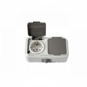 Розетка нар. 2-я с/з брызгозащищенная РА16-303(03) серый Аква IP54