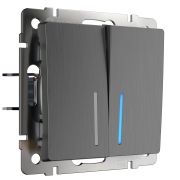 WL04-SW-2G-LED/ Выключатель двухклавишный с подсветкой (графит рифленый)