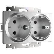 WL09-SKG-02-IP20 / Розетка двойная с заземлением (серебряный рифленый)