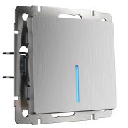 WL09-SW-1G-2W-LED / Выключатель одноклавишный проходной с подсветкой (cеребряный рифленый)