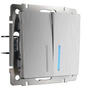 WL09-SW-2G-2W-LED / Выключатель двухклавишный проходной с подсветкой (cеребряный рифленый)