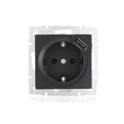 Розетка 1-м СП Vesna с заземл. с заряд. устройством USB механизм черн. бархат LEZARD 742-4288-181