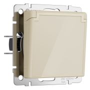 Розетка влагозащ. с зазем. с защит. крышкой и шторками (айвори акрил) W1171243