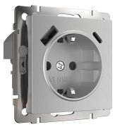 Розетка с заземлением, шторками и USB тип A+C (серебряный рифленый) W1171709