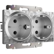 Розетка двойная с заземлением (Hammaer серебряный) W1272006