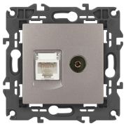 Розетка компьютерная + телевизионная Elegance 14-3110-16 RJ45+TV титан Эра Б0065768