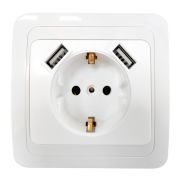 Розетка одинарная с заземлением CLASSICO с двумя USB белая 2047 IN HOME