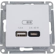Розетка USB AtlasDesign тип A+C 45Вт QC PD высокоскор. ЗУ механизм бел. SE ATN000129