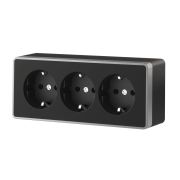 Розетка тройная с заземлением и шторками Gallant черный с серебром W5073134