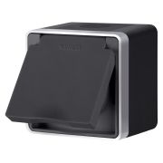 Розетка влагозащ. с зазем. с защит. крышкой и шторками Gallant черный с серебром W5071234 W5071234